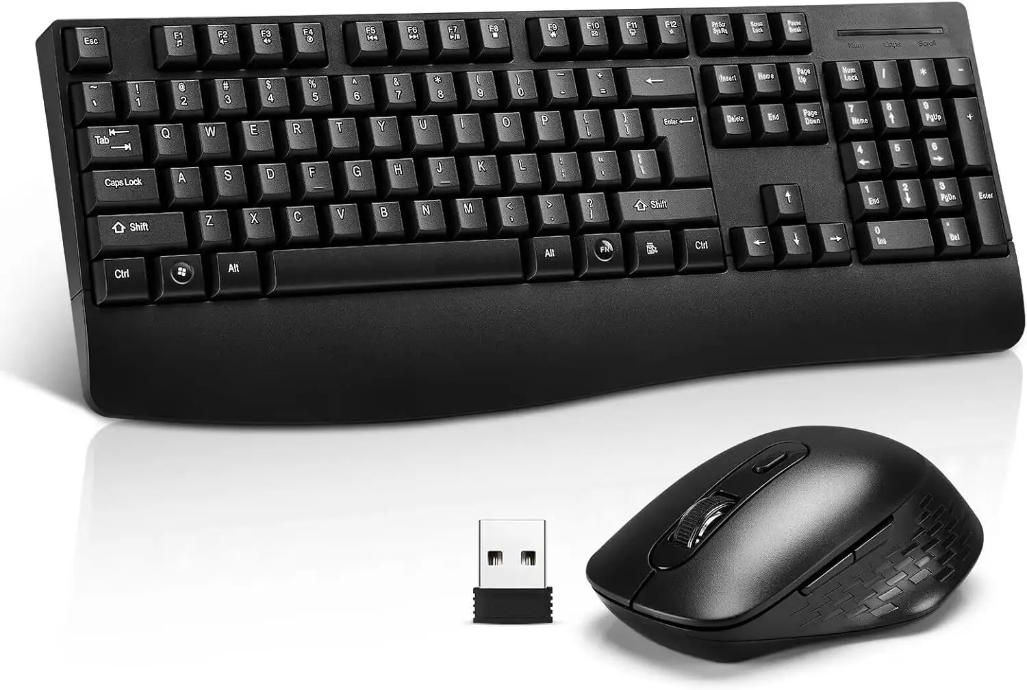 Wireless Keyboard Mouse Combo Full Size 2.4G Ergonomic with Palm Rest LED Indicators for Windows Mac PC Laptop Black
Wireless Keyboard Mouse Combo Full Size 2.4G Ergonomic with Palm Rest LED Indicators for Windows Mac PC Laptop Black
