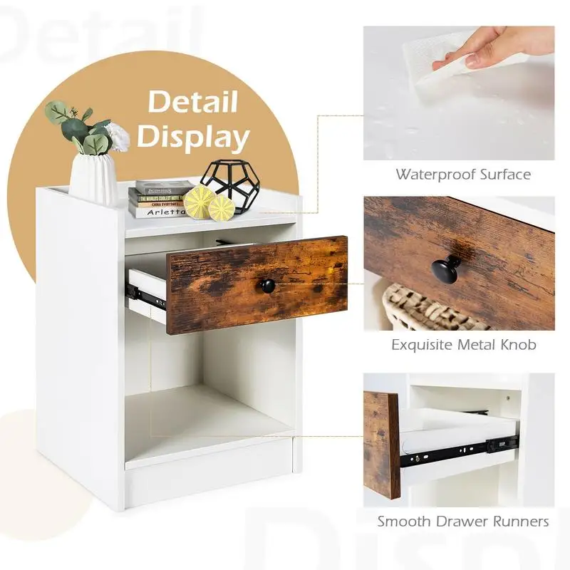Set of 2 Nightstand with Drawer Cabinet End Side Table Raised Top-White
Set of 2 Nightstand with Drawer Cabinet End Side Table Raised Top-White