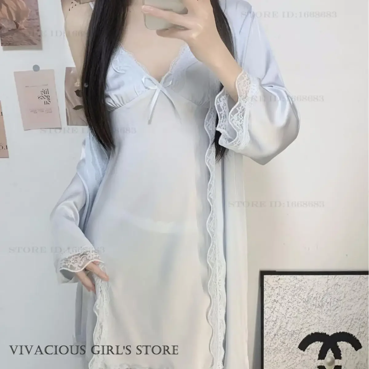 Spring Summer New Female Twinset Robe Set Kimono Bathrobe Gown Sexy Lace Nightgown Lingerie Silky Satin Sleepwear Home Dress
Spring Summer New Female Twinset Robe Set Kimono Bathrobe Gown Sexy Lace Nightgown Lingerie Silky Satin Sleepwear Home Dress