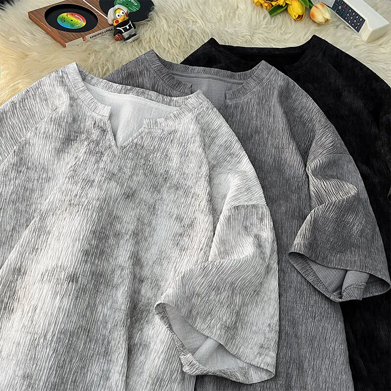 Textured Pleated Design T-Shirt Summer Lightweight Breathable V-Neck Tshirt Short Sleeve Clean Fit Tie-Dye Vertical Stripe Top
Textured Pleated Design T-Shirt Summer Lightweight Breathable V-Neck Tshirt Short Sleeve Clean Fit Tie-Dye Vertical Stripe Top