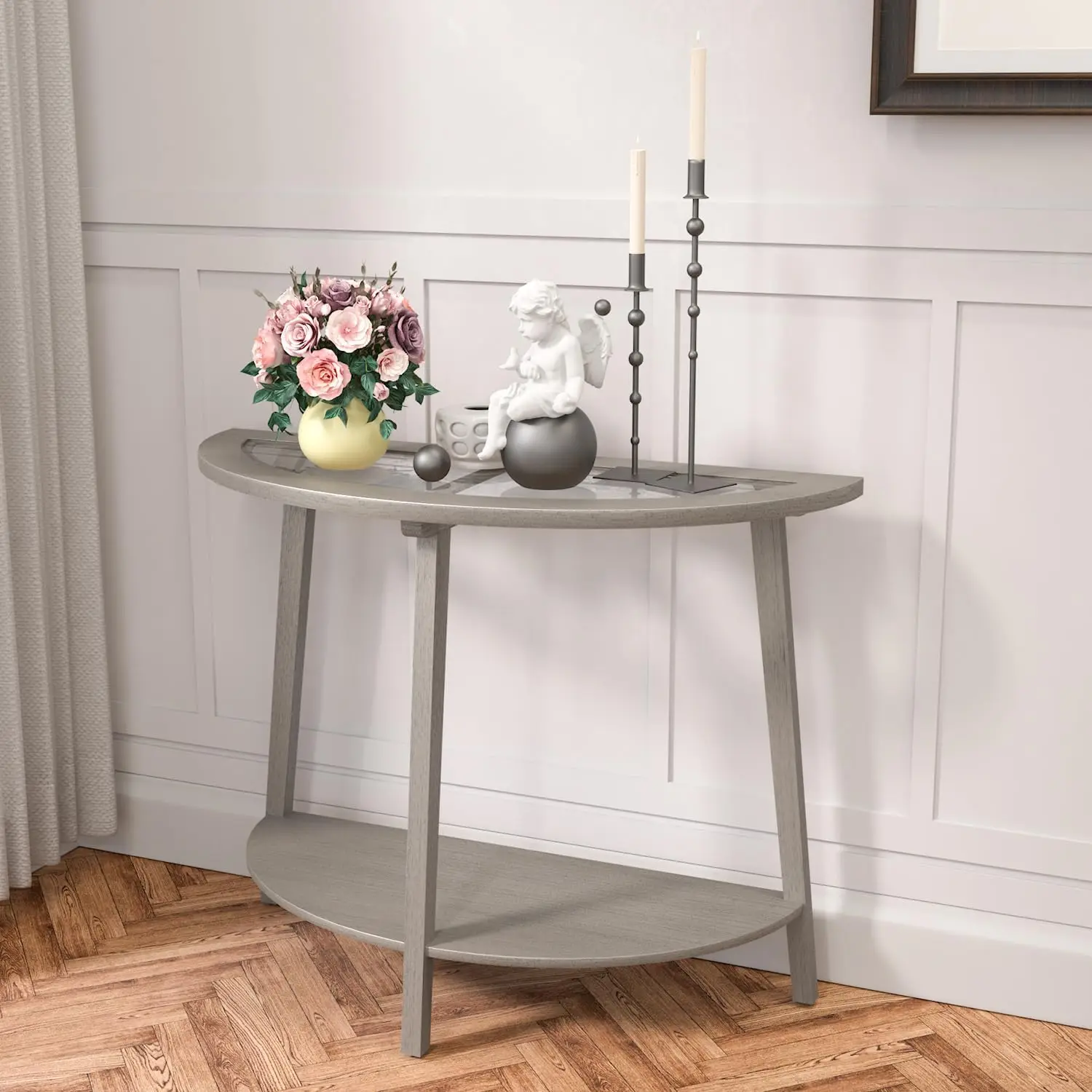 40 Inch Console Table with Tempered Glass Top, Narrow Sofa Table Half Moon Side Table Long Entryway Table, Vintage Side Table
40 Inch Console Table with Tempered Glass Top, Narrow Sofa Table Half Moon Side Table Long Entryway Table, Vintage Side Table