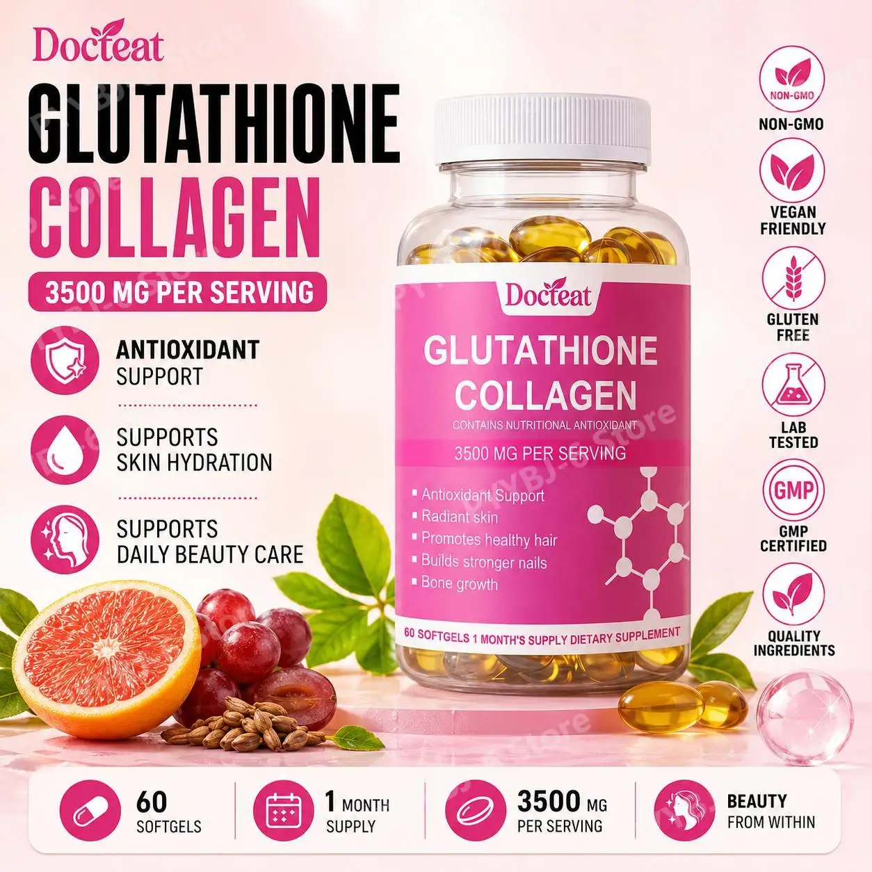 Docteat Glutathione Collagen Softgels with Hydrolyzed Collagen Vitamin C Antioxidant Support Skin Hydration 60 Softgels
Docteat Glutathione Collagen Softgels with Hydrolyzed Collagen Vitamin C Antioxidant Support Skin Hydration 60 Softgels