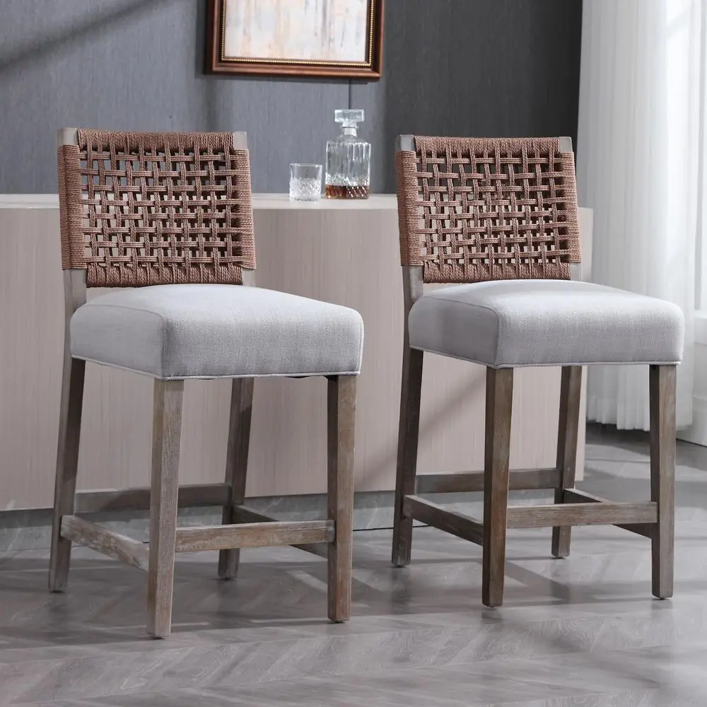 27 Counter Height Bar Stools Set of 2, Farmhouse Wood Barstools with Linen Seat and Woven Backrest, 6.5in holstered Bar Chair
27 Counter Height Bar Stools Set of 2, Farmhouse Wood Barstools with Linen Seat and Woven Backrest, 6.5in holstered Bar Chair