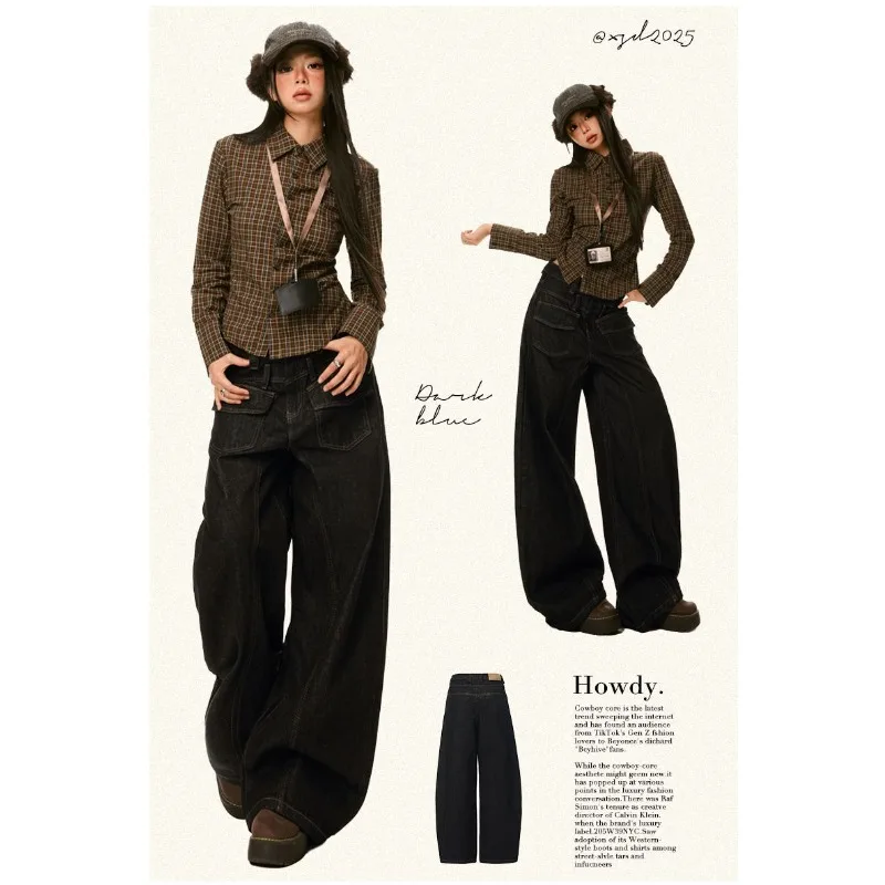 American Dark Blue High-waisted Wide-leg Jeans Women's 2025 Autumn and Winter Loose Straight Scimitar Pants
American Dark Blue High-waisted Wide-leg Jeans Women's 2025 Autumn and Winter Loose Straight Scimitar Pants