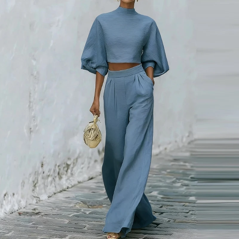 Simple Summer Streetwear Suit Casual Solid Two Piece Set Women Spring O Neck Lantern Sleeve Top Pullover & Wide Leg Pants Outfit
Simple Summer Streetwear Suit Casual Solid Two Piece Set Women Spring O Neck Lantern Sleeve Top Pullover & Wide Leg Pants Outfit