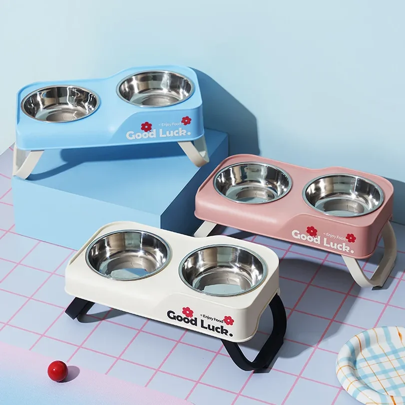 Stainless steel double-bowl elevated pet feeding bowl with non-slip foldable stand suitable for small to medium dogs and cats
Stainless steel double-bowl elevated pet feeding bowl with non-slip foldable stand suitable for small to medium dogs and cats
