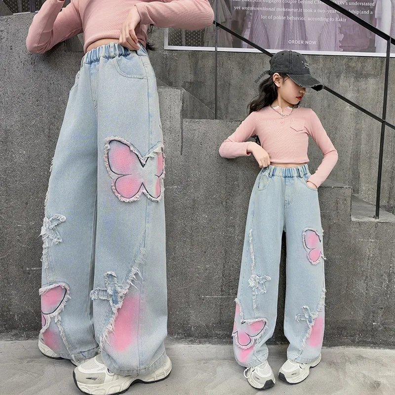 Fit Jeans with Butterfly on The Side for Girls Casual Straight Cut Denim Pants Vintage Child Jeans Trousers Spring Kids Slim
Fit Jeans with Butterfly on The Side for Girls Casual Straight Cut Denim Pants Vintage Child Jeans Trousers Spring Kids Slim