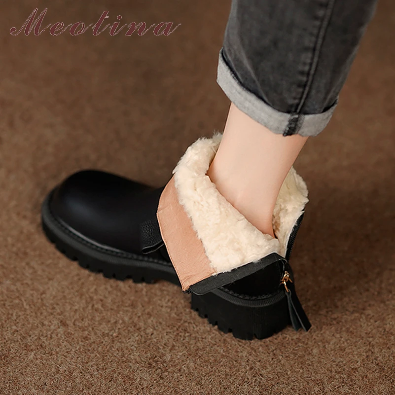 Meotina Women Genuine Leather Ankle Fur Wool Boots Round Toe Thick Mid Heel Zipper Ladies Fashion Short Boot Autumn Winter Shoes
Meotina Women Genuine Leather Ankle Fur Wool Boots Round Toe Thick Mid Heel Zipper Ladies Fashion Short Boot Autumn Winter Shoes