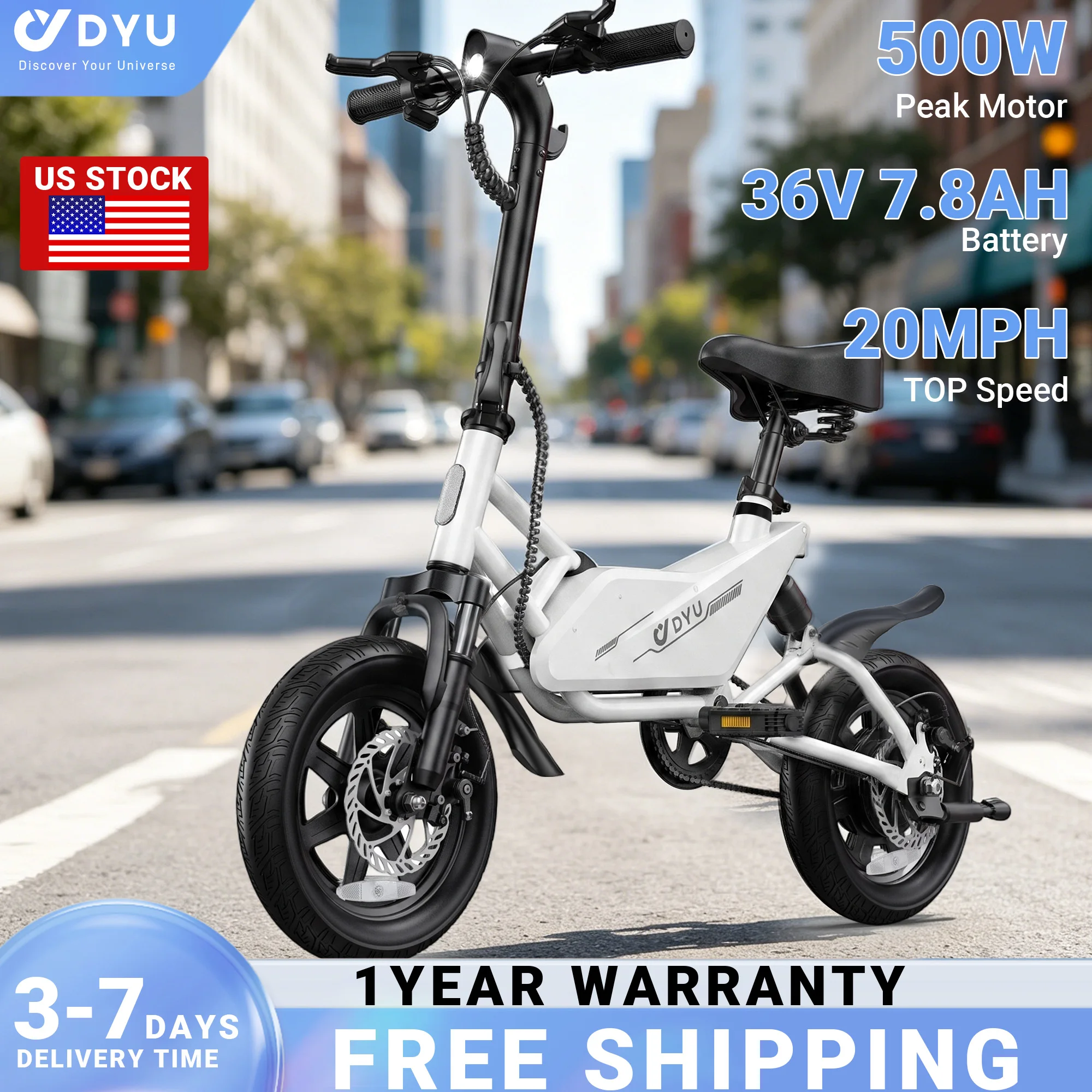 DYU X1 14” Folding Electric Bike Mini E-Bike 500W Peak 20MPH 36V 7.8AH Battery Compact City Commuter Electric Bicycle Style
DYU X1 14” Folding Electric Bike Mini E-Bike 500W Peak 20MPH 36V 7.8AH Battery Compact City Commuter Electric Bicycle Style
