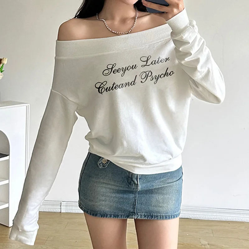 Y2k Aesthetics Slash Neck White Letter Printing Tops Women Harajuku Casual Streetwear T-shirt 2025 Vintage Grunge Shirts E-girls
Y2k Aesthetics Slash Neck White Letter Printing Tops Women Harajuku Casual Streetwear T-shirt 2025 Vintage Grunge Shirts E-girls
