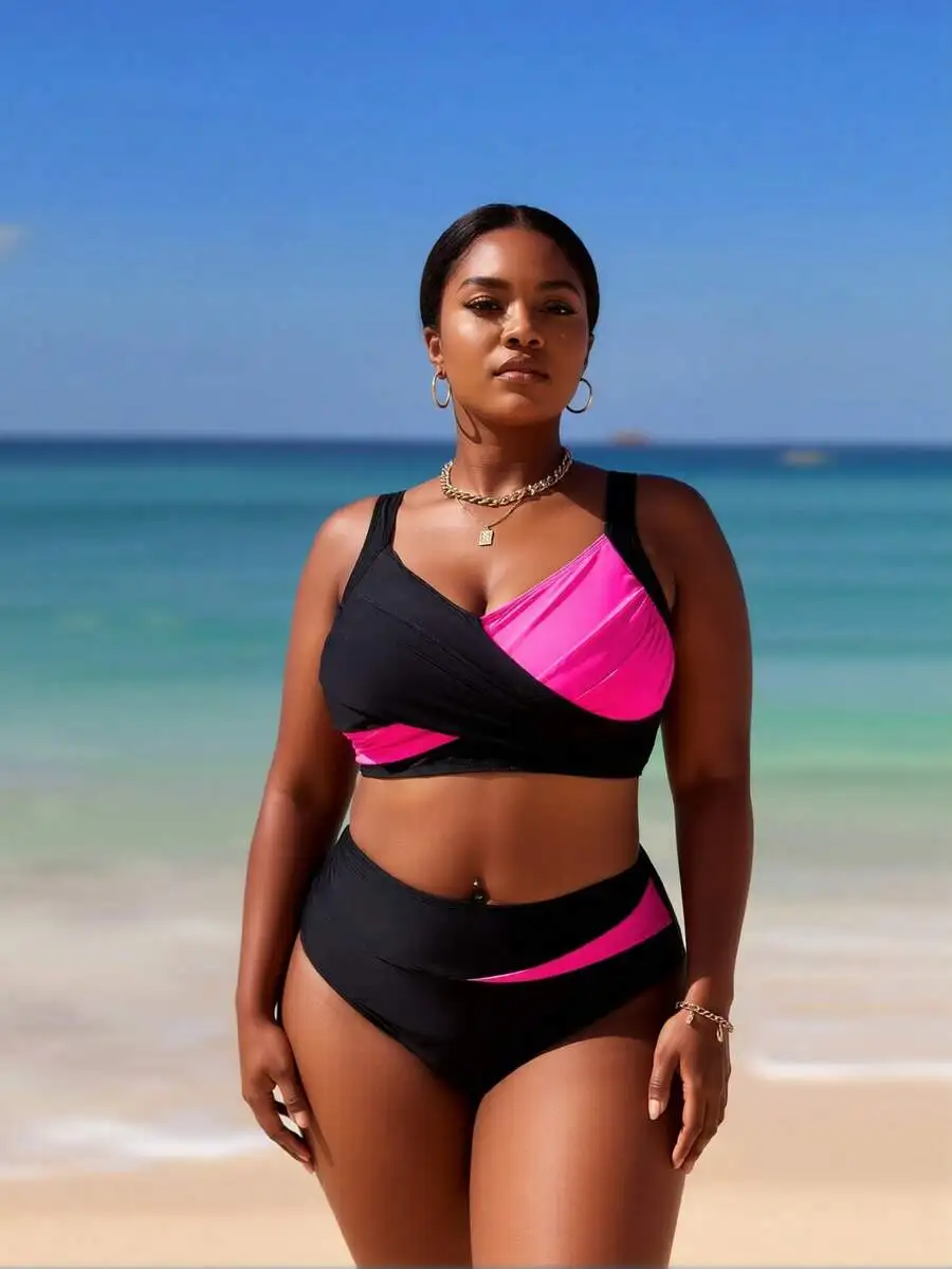 Women Plus Size Two Piece Swimsuit Color Block Ruched Bikini High Waisted
Women Plus Size Two Piece Swimsuit Color Block Ruched Bikini High Waisted