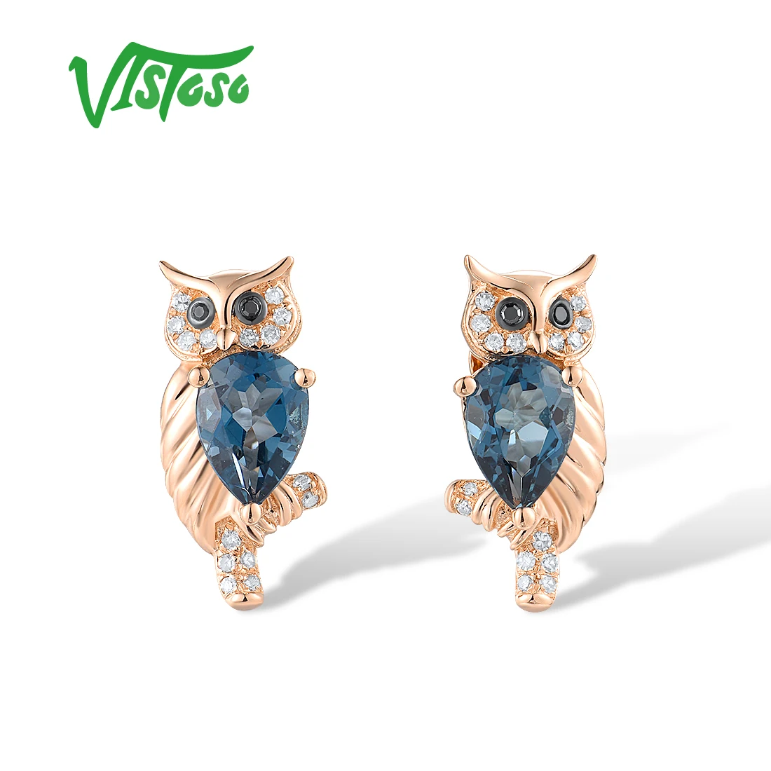 VISTOSO Genuine 14K 585 Rose Gold Earrings For Women White Black Diamonds London Blue Topaz Owl Screw Fine Lovely Jewelry
VISTOSO Genuine 14K 585 Rose Gold Earrings For Women White Black Diamonds London Blue Topaz Owl Screw Fine Lovely Jewelry