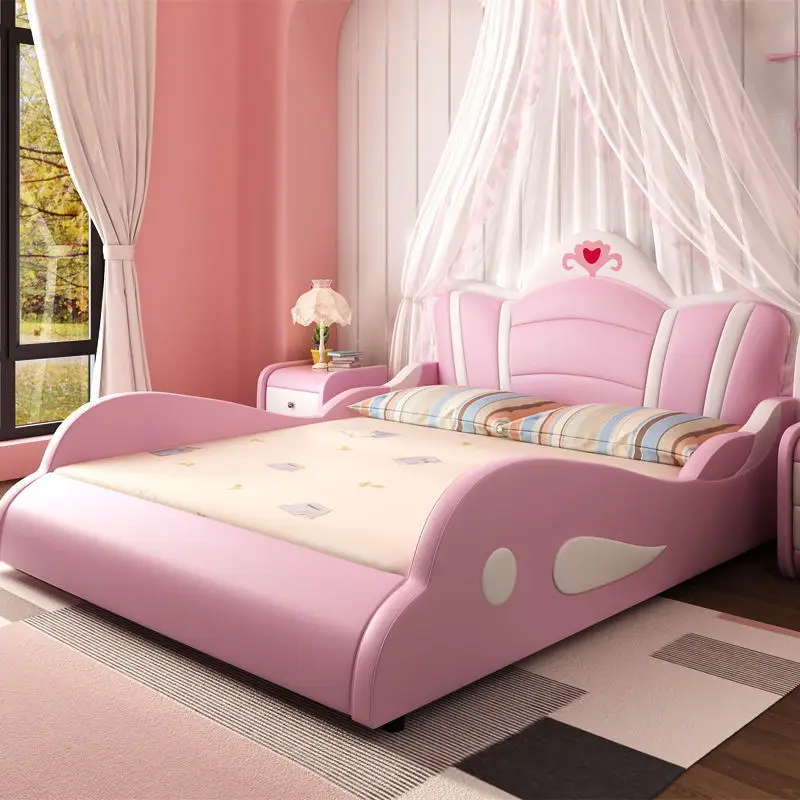 Children's bed Princess bed girl pink simple creative cartoon girl solid wood leather bed with guardrail 1.5 single bed
Children's bed Princess bed girl pink simple creative cartoon girl solid wood leather bed with guardrail 1.5 single bed