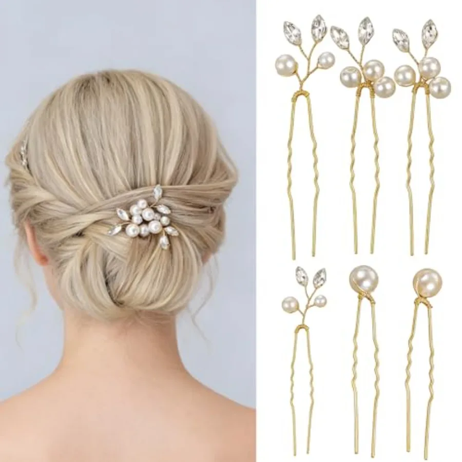 Gold Pearl Crystal Hair Pins Set - 6PCS Handmade Four-Prong Marquise Crystal Bridal Hair Accessories with Lustrous Pearls for W
Gold Pearl Crystal Hair Pins Set - 6PCS Handmade Four-Prong Marquise Crystal Bridal Hair Accessories with Lustrous Pearls for W