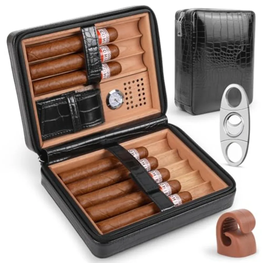Travel Cigar Humidor Case 8 Cigar Portable Cigar Travel Case with Cedar Wood Lining, Built-in Hygrometer and Humidifier, Leathe
Travel Cigar Humidor Case 8 Cigar Portable Cigar Travel Case with Cedar Wood Lining, Built-in Hygrometer and Humidifier, Leathe