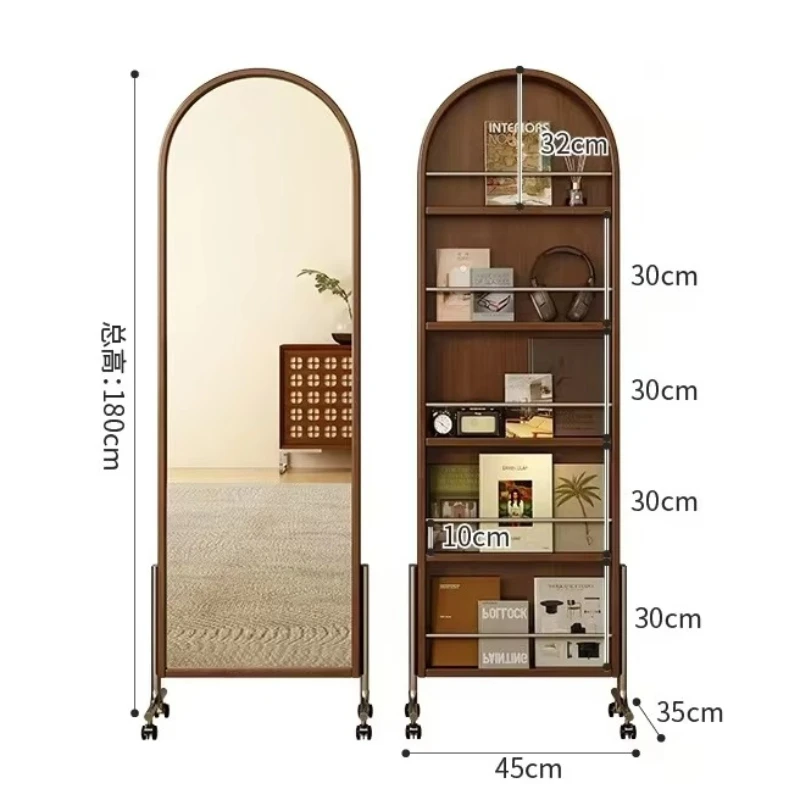 Retro movable full-length mirror with 360-degree rotation function ° multi-functional vanity mirror with wheels, with magazine
Retro movable full-length mirror with 360-degree rotation function ° multi-functional vanity mirror with wheels, with magazine
