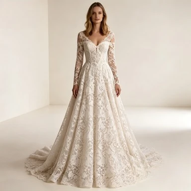 Customized Romantic Vintage V-Neck Full Sleeve Lace A-Line Wedding Dress Soft Glossy Tulle Zipper Back Sweep Train Bridal Gown
Customized Romantic Vintage V-Neck Full Sleeve Lace A-Line Wedding Dress Soft Glossy Tulle Zipper Back Sweep Train Bridal Gown