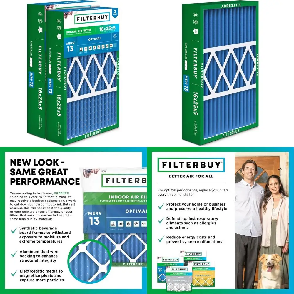 16x25x5 MERV 13 Air Filter, Optimal for Smoke & Allergy Reduction, 2-Pack, Fits HVAC Systems
16x25x5 MERV 13 Air Filter, Optimal for Smoke & Allergy Reduction, 2-Pack, Fits HVAC Systems