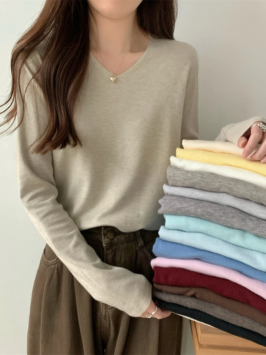 Dopne Sle V-Ne Long Sve вязаный свитер женский модный базовый слой топ корейский простой свободный крой осенняя одежда
Dopne Sle V-Ne Long Sve вязаный свитер женский модный базовый слой топ корейский простой свободный крой осенняя одежда