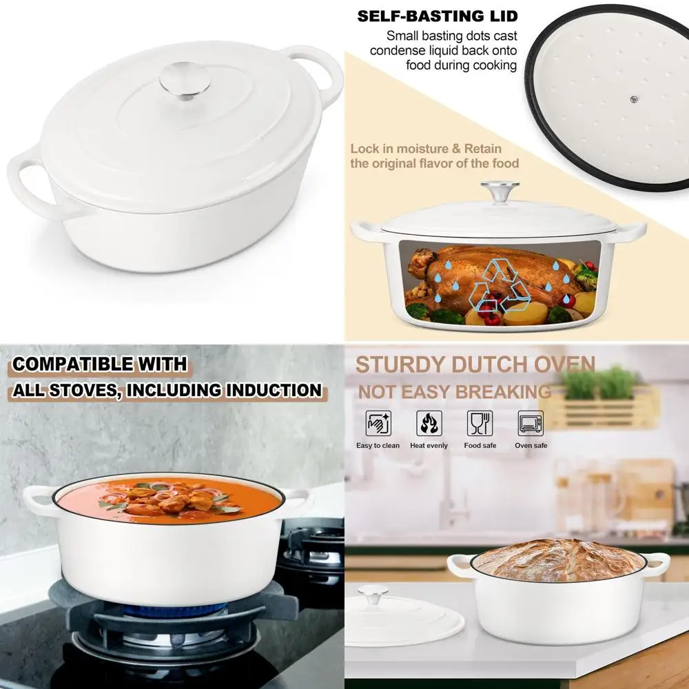Enameled Cast Iron Dutch Oven with Dual Handles, Ideal for Sourdough Bread Baking, Nonstick White Enamel Interior, Easy to Clean
Enameled Cast Iron Dutch Oven with Dual Handles, Ideal for Sourdough Bread Baking, Nonstick White Enamel Interior, Easy to Clean