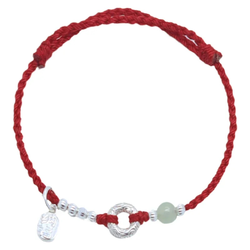 Natural Hetian jade sterling silver red rope women's hand rope safety buckle bracelet antique gift
Natural Hetian jade sterling silver red rope women's hand rope safety buckle bracelet antique gift