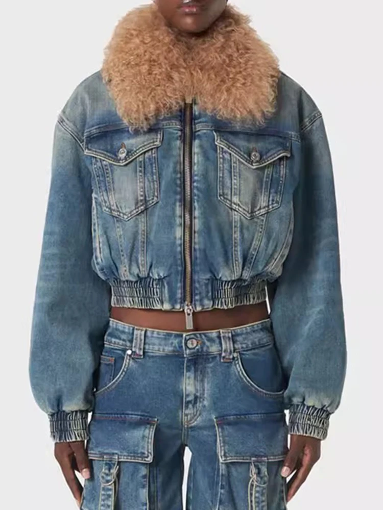 Blumarine ort Denim Jaet Винтажный воротник со съемным мехом Street Sle Зимняя женская модная смесь хлопка и полиэстера 
Blumarine ort Denim Jaet Винтажный воротник со съемным мехом Street Sle Зимняя женская модная смесь хлопка и полиэстера