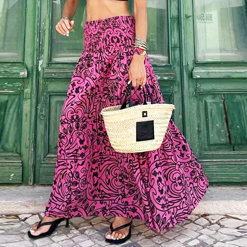Women's Vintage Print A-Line High Waist Ruffles Long Skirt, Summer Skirts, Rose Red, Casual 8657
Women's Vintage Print A-Line High Waist Ruffles Long Skirt, Summer Skirts, Rose Red, Casual 8657