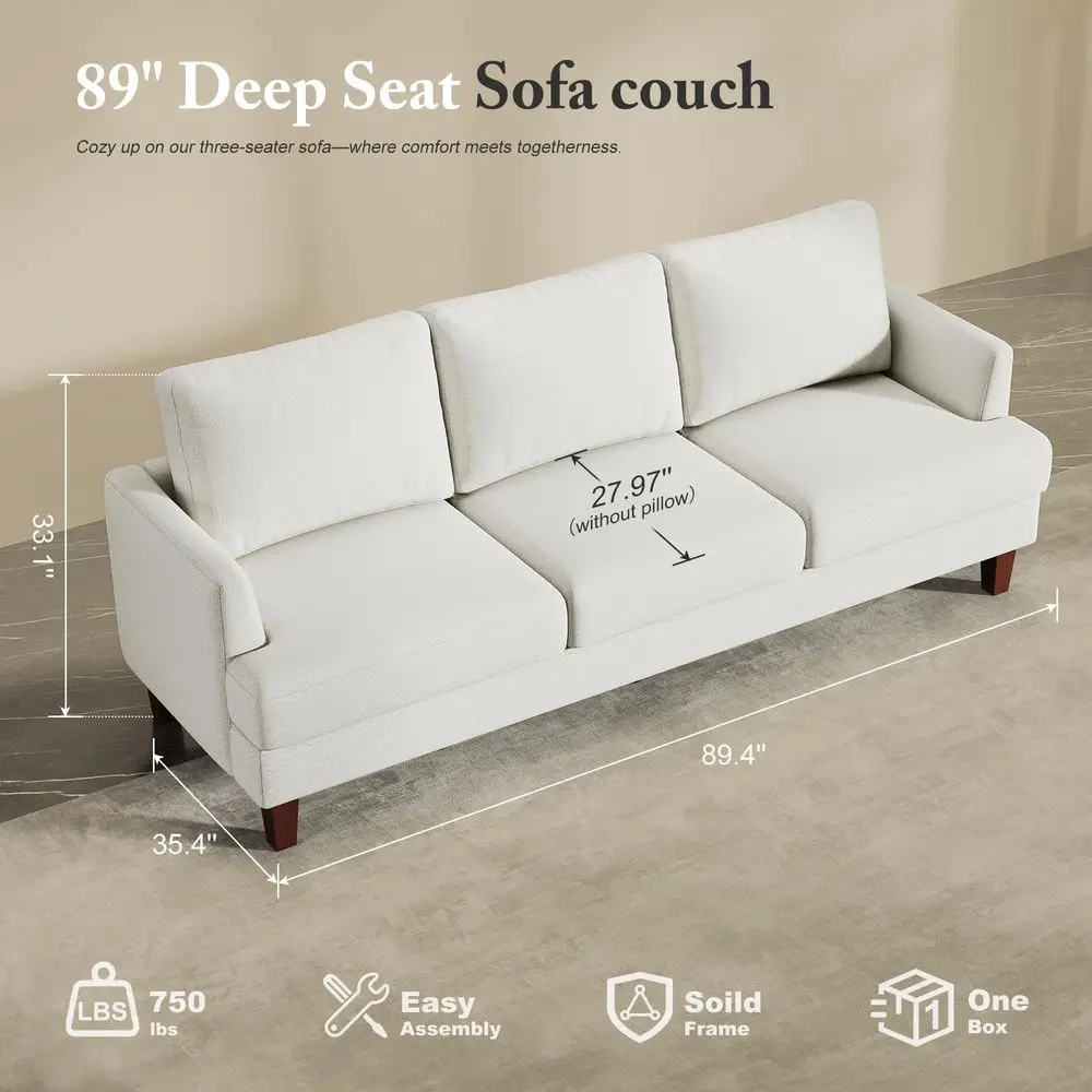 3 Seater Sofa Couch with Deep Seats, 89 Mid Century Modern holstered Sofa with Armrests, Comfy Couches for Living Room, Bedro
3 Seater Sofa Couch with Deep Seats, 89 Mid Century Modern holstered Sofa with Armrests, Comfy Couches for Living Room, Bedro
