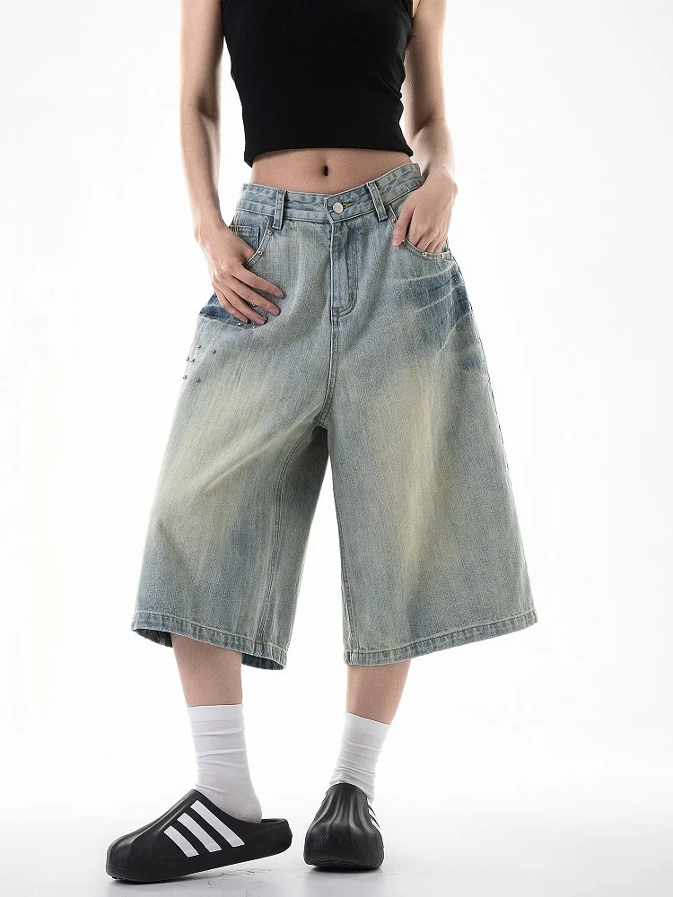 American Style Distressed Straight Leg Jeans Women's Summer Loose Wide Leg Casual Loose Fit Shorts Mid-Calf Pants
American Style Distressed Straight Leg Jeans Women's Summer Loose Wide Leg Casual Loose Fit Shorts Mid-Calf Pants