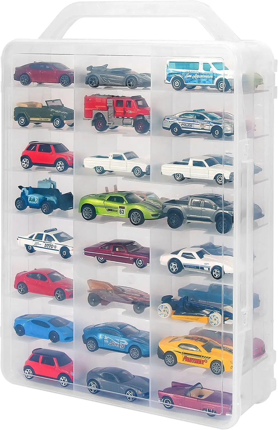 Double Sided Storage Case for 48 Toy Cars, Portable Transparent Organizer with Compartments
Double Sided Storage Case for 48 Toy Cars, Portable Transparent Organizer with Compartments