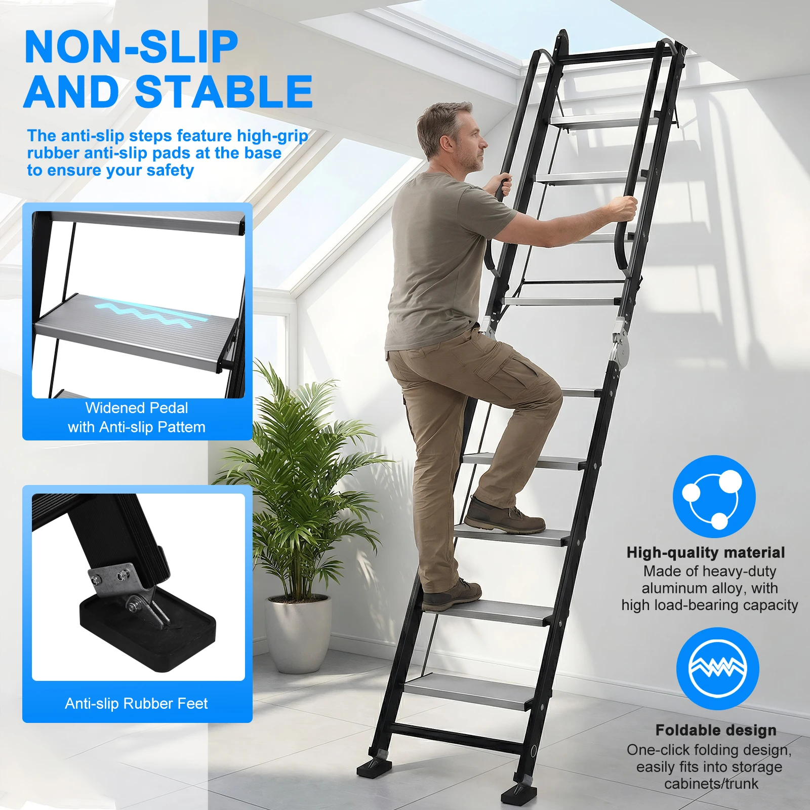 Folding Step Stool with Anti-Slip Pedal Aluminum Ladder 330 Lbs Capacity with Convenient Handrail for Multi-Purpose Home Kitchen
Folding Step Stool with Anti-Slip Pedal Aluminum Ladder 330 Lbs Capacity with Convenient Handrail for Multi-Purpose Home Kitchen