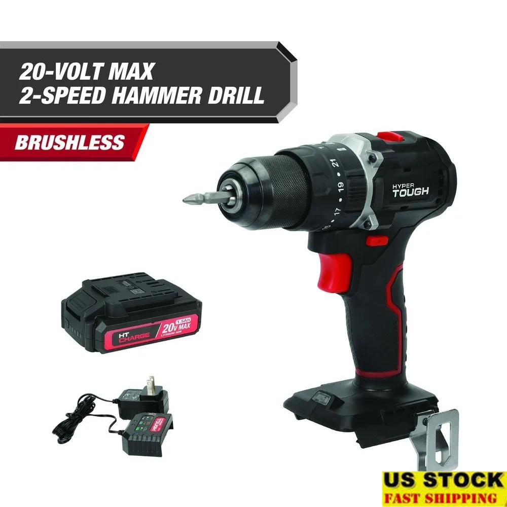 20V Max Brushless Cordless Hammer Drill 21 Torque Settings LED Work Light 1.5Ah Battery Charger Keyless Chuck Lightweight
20V Max Brushless Cordless Hammer Drill 21 Torque Settings LED Work Light 1.5Ah Battery Charger Keyless Chuck Lightweight