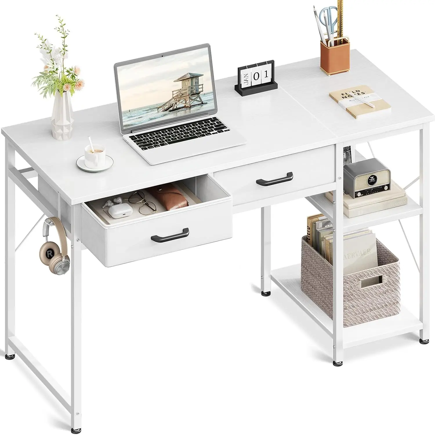 40-дюймовый двусторонний компактный компьютерный стол с ящиками и полками для хранения для домашнего офиса, белый
40-дюймовый двусторонний компактный компьютерный стол с ящиками и полками для хранения для домашнего офиса, белый