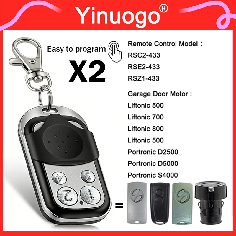 For RSE2 RSC2 433 Garage Door Remote Control Compatible with Liftronic 500 700 800 Portronic D5000 D2500 S4000