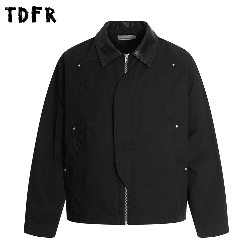 Мужская куртка-карго со сращенными заклепками, осенняя повседневная свободная куртка в стиле ретро с лацканами и длинными рукавами, мужская верхняя одежда 
Мужская куртка-карго со сращенными заклепками, осенняя повседневная свободная куртка в стиле ретро с лацканами и длинными рукавами, мужская верхняя одежда