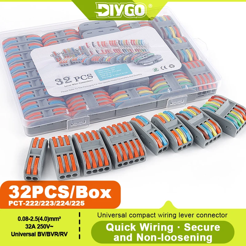 DIY GO 32PCS Wire Connectors Fast Push-in Universal Compact Connector for 2/3/4/5 Way Electrical Quick Splicing Terminal Block
DIY GO 32PCS Wire Connectors Fast Push-in Universal Compact Connector for 2/3/4/5 Way Electrical Quick Splicing Terminal Block
