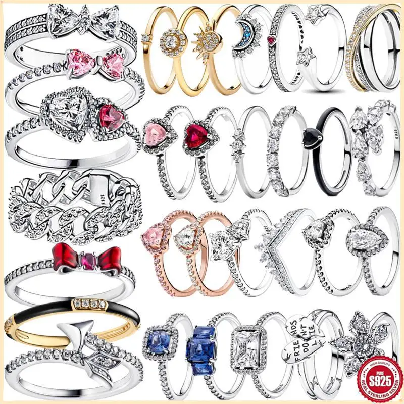 2025 New Rings Original 925 Sterling Silver Bow Heart Sun Moon Star Flower Crown For Women Valentine's Birthday Gift DIY Jewelry
2025 New Rings Original 925 Sterling Silver Bow Heart Sun Moon Star Flower Crown For Women Valentine's Birthday Gift DIY Jewelry