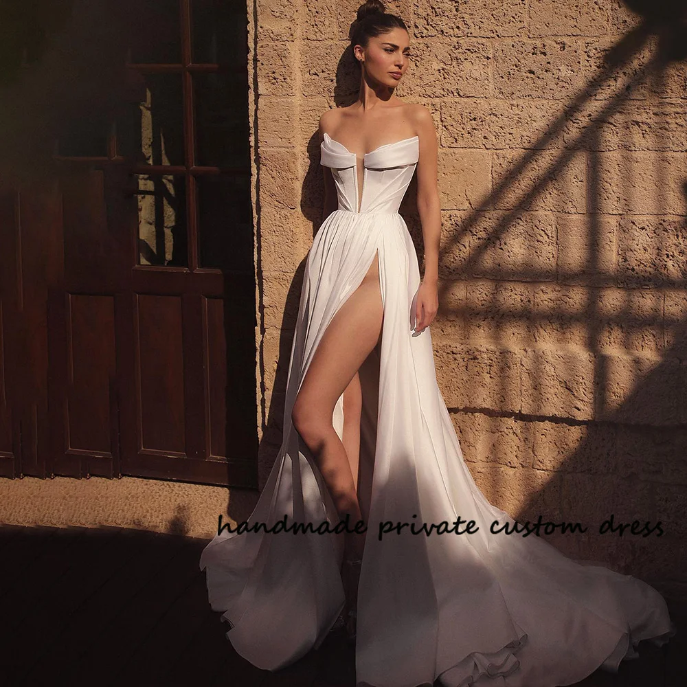 White Pleats Satin Sexy Split Wedding Dresses High Split Sweetheart Bride Dress Floor Length Beach Wedding Gowns
White Pleats Satin Sexy Split Wedding Dresses High Split Sweetheart Bride Dress Floor Length Beach Wedding Gowns