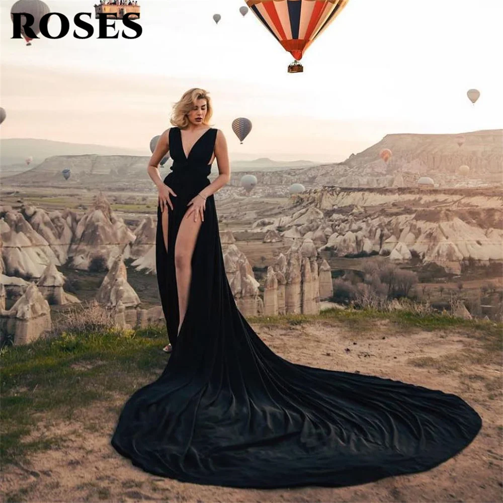 ROSES Black Charming Prom Dress Gown Tank V Neck Formal Gown With Long Train Evening Gown Drop Shipping Custom vestidos de noche
ROSES Black Charming Prom Dress Gown Tank V Neck Formal Gown With Long Train Evening Gown Drop Shipping Custom vestidos de noche