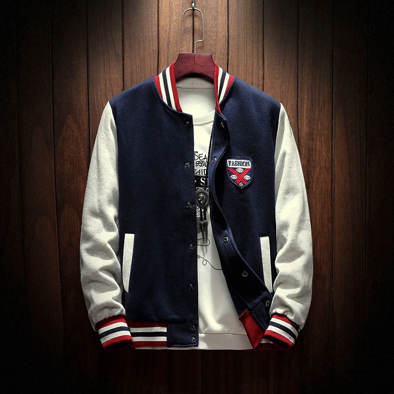 Arrival Fleece New Casual Baseball Uniform Students Cotton Spliced Regular Rib Sleeve Brand Clothing Bomber Jacket Men
Arrival Fleece New Casual Baseball Uniform Students Cotton Spliced Regular Rib Sleeve Brand Clothing Bomber Jacket Men