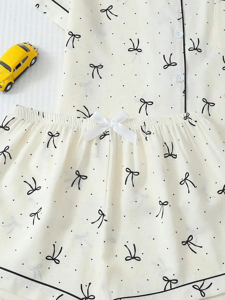 2pcs Women Comfortable Polka Dot Bow Print Pajama Set Short Sleeve Top And Shorts Summer Sleepwear Loungewear
2pcs Women Comfortable Polka Dot Bow Print Pajama Set Short Sleeve Top And Shorts Summer Sleepwear Loungewear