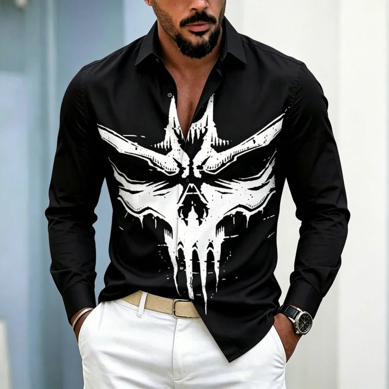 Men's shirt personalized skull print long sleeved solid color slim fit shirt European and American style casual men's clothing
Men's shirt personalized skull print long sleeved solid color slim fit shirt European and American style casual men's clothing