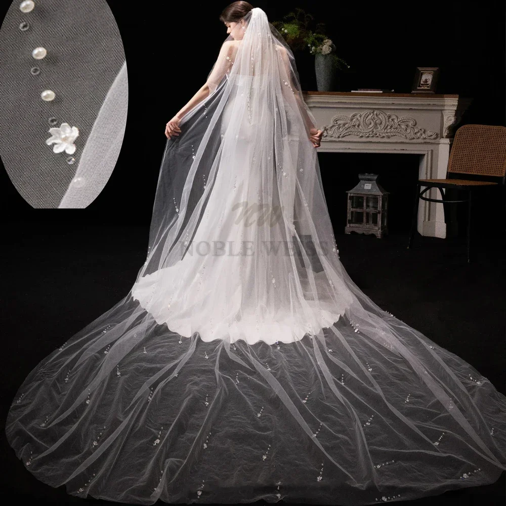 Pearls Wedding Veil Crystal Beaded Bridal Veils One layer Bride Veil With Comb Customized
Pearls Wedding Veil Crystal Beaded Bridal Veils One layer Bride Veil With Comb Customized