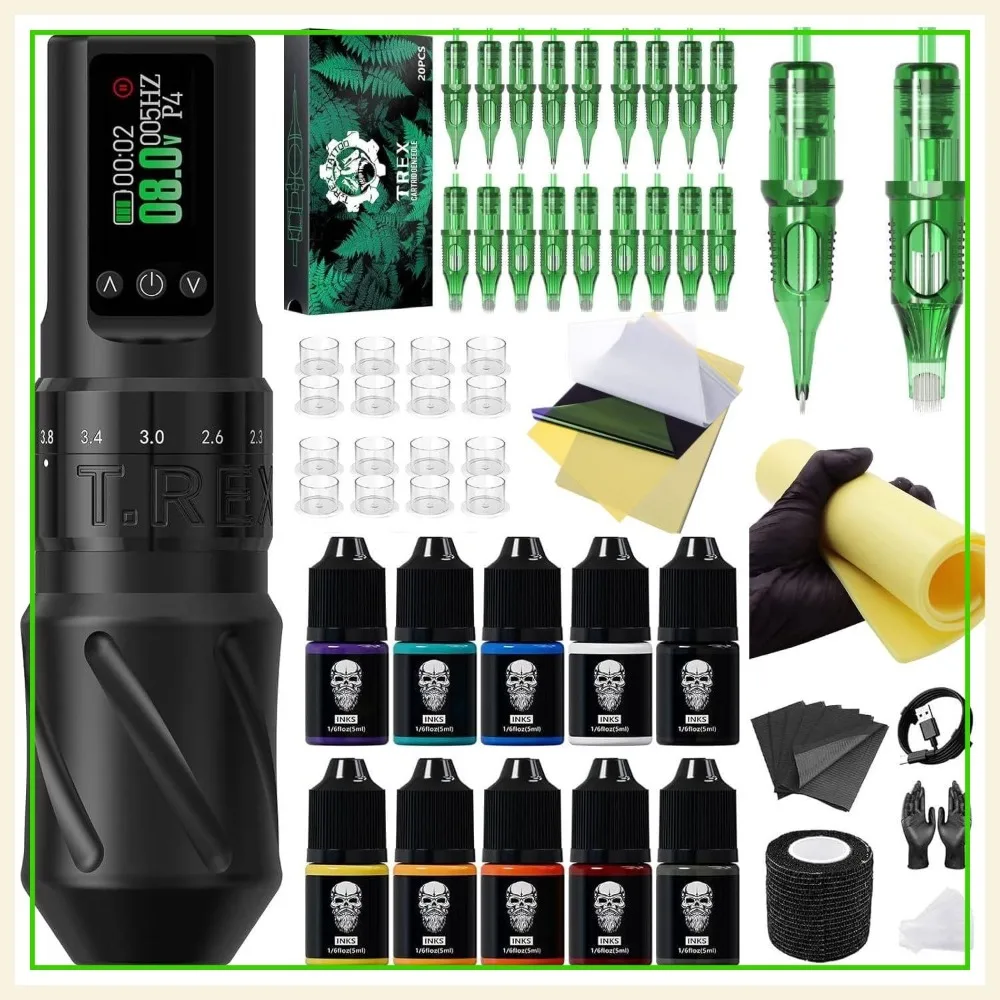 Complete Tattoo Kit for Beginners: Rotary Pen Machine, 20pcs Needles, Practice Skin & 10 Inks
Complete Tattoo Kit for Beginners: Rotary Pen Machine, 20pcs Needles, Practice Skin & 10 Inks