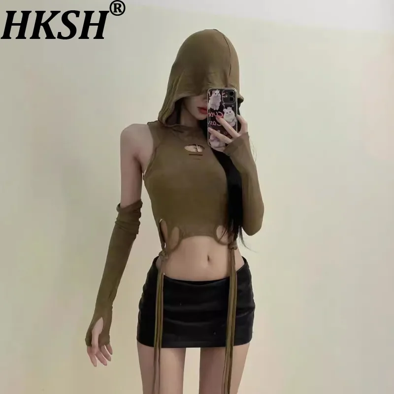 Женская сексуальная футболка HKSH с капюшоном, съемными рукавами, рваными элементами, в американском ретро-стиле, облегающая, модный топ для танцев, новинка лета HK20567
Женская сексуальная футболка HKSH с капюшоном, съемными рукавами, рваными элементами, в американском ретро-стиле, облегающая, модный топ для танцев, новинка лета HK20567