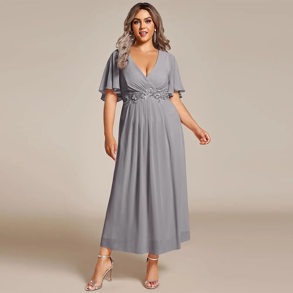 Customized Elegant Chiffon Mother of The Bride Dress V Neck Pleated Applique Ruffles Sleeves Formal Wedding Guest Dresses 2025
Customized Elegant Chiffon Mother of The Bride Dress V Neck Pleated Applique Ruffles Sleeves Formal Wedding Guest Dresses 2025