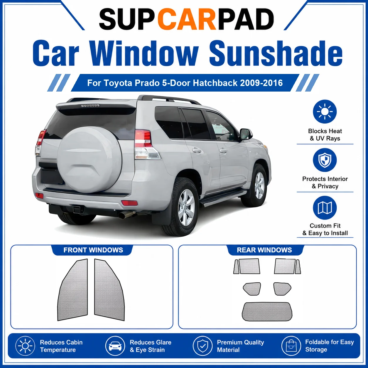 For Toyota - Toyota Prado 5-Door Hatchback 2009-2016 Full Set Car Window Sunshades UV Block Privacy Heat Insulated Foldable Car
For Toyota - Toyota Prado 5-Door Hatchback 2009-2016 Full Set Car Window Sunshades UV Block Privacy Heat Insulated Foldable Car