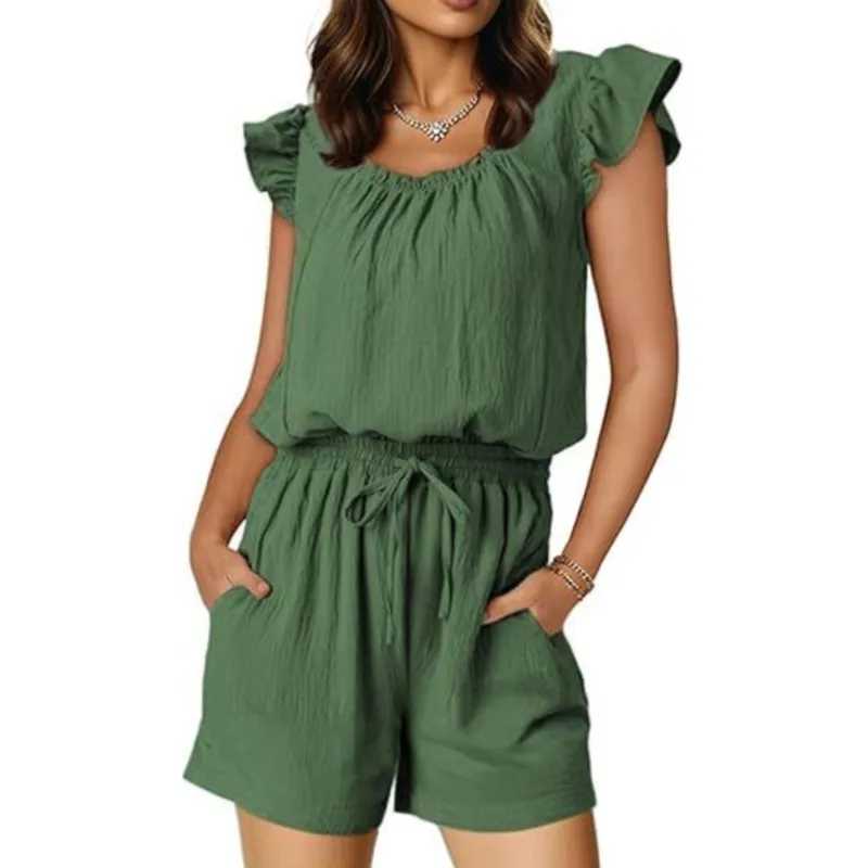 New Women's Romper 2026 New Summer Pleated Sleeves Square Neck Drawstring Casual Short With Pockets Jumpsuits Women Clothing
New Women's Romper 2026 New Summer Pleated Sleeves Square Neck Drawstring Casual Short With Pockets Jumpsuits Women Clothing