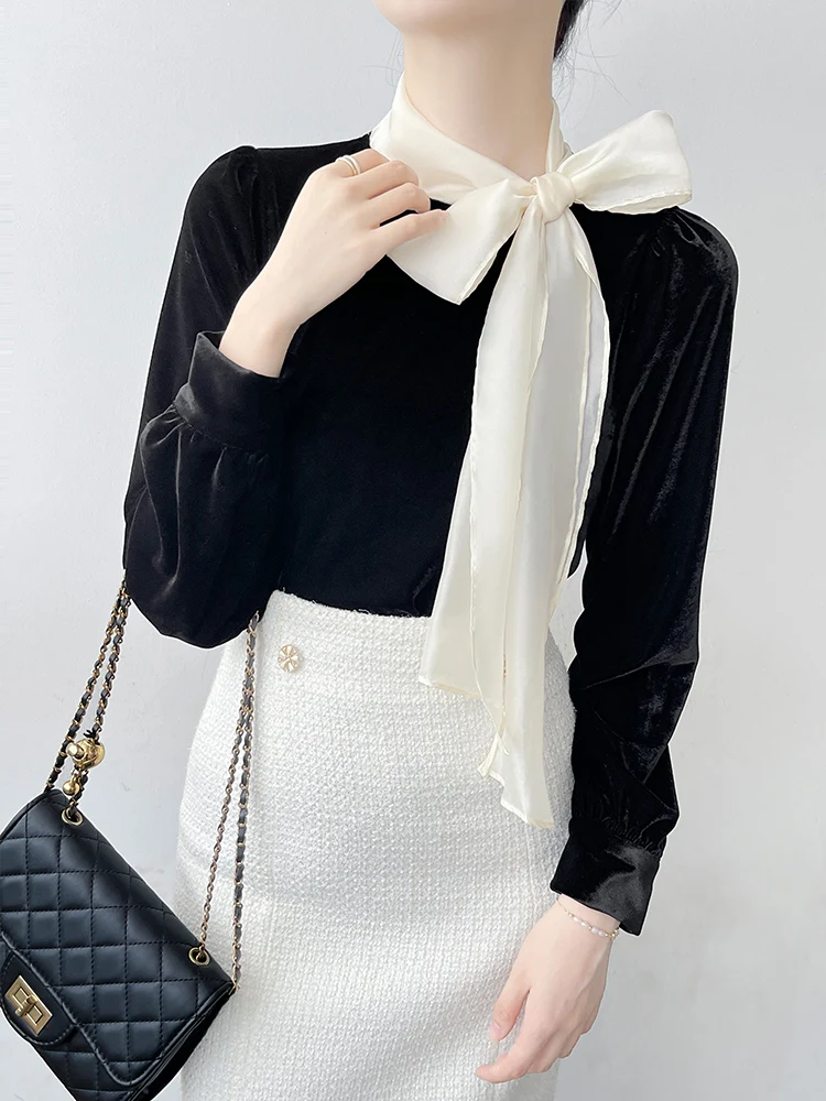 Korean Style Velvet Shirt Women's Early Autumn New Hepburn Style with Knot Sash Elegant Lady Top Fashionable Commute
Korean Style Velvet Shirt Women's Early Autumn New Hepburn Style with Knot Sash Elegant Lady Top Fashionable Commute