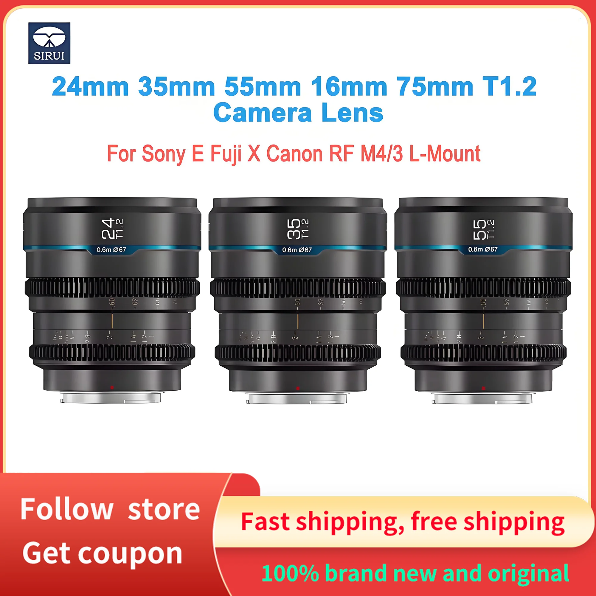 Объектив Sirui Night Walker 24 мм/35 мм/55 мм T1.2 16 мм 75 мм S35 Серия Cine Lens Объектив для камеры Sony E Fuji X Canon RF M4/3 L-Mount
Объектив Sirui Night Walker 24 мм/35 мм/55 мм T1.2 16 мм 75 мм S35 Серия Cine Lens Объектив для камеры Sony E Fuji X Canon RF M4/3 L-Mount